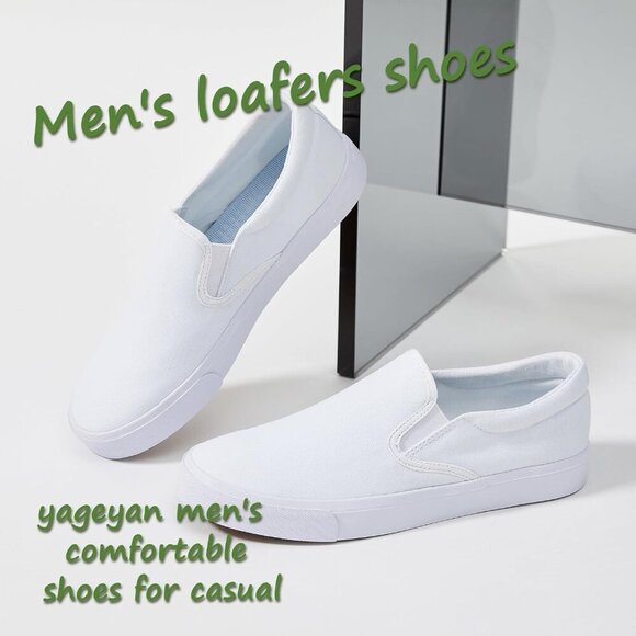 〽️Closed Toe Loafers Sneakers Men\'s White Canvas Slip On Lightweight Soft Sole